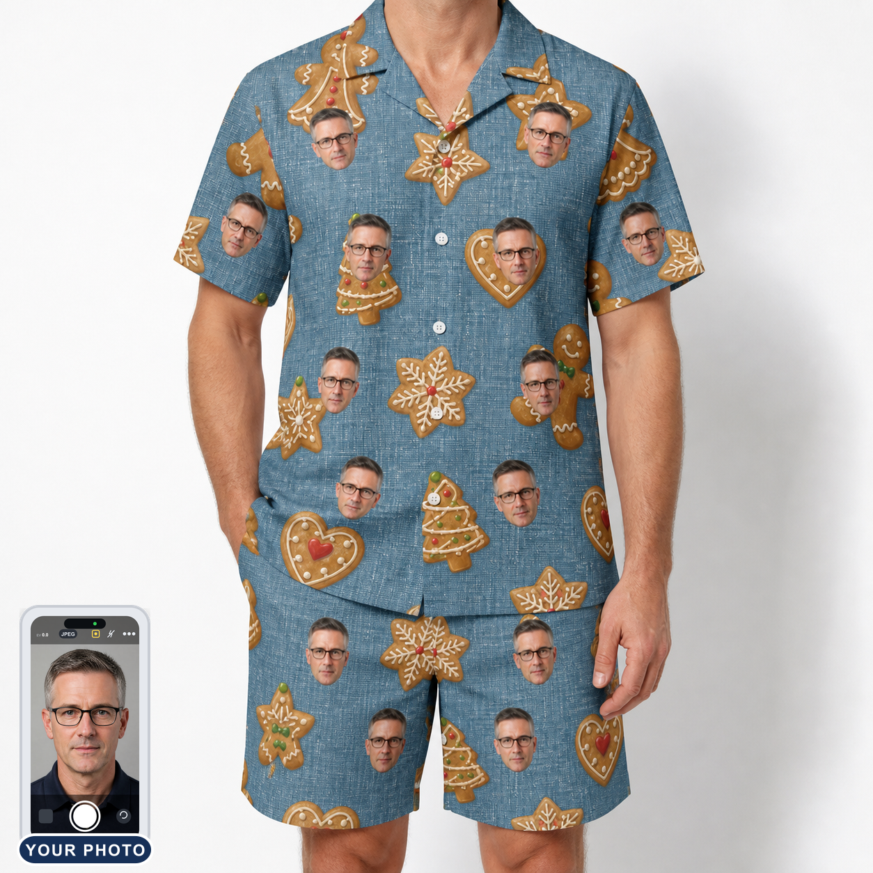 Men's Cinnamon Capers Custom Face Shirt & Shorts Set
