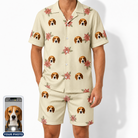 Men's Poinsettia Pop Custom Dog Face Shirt & Shorts Set