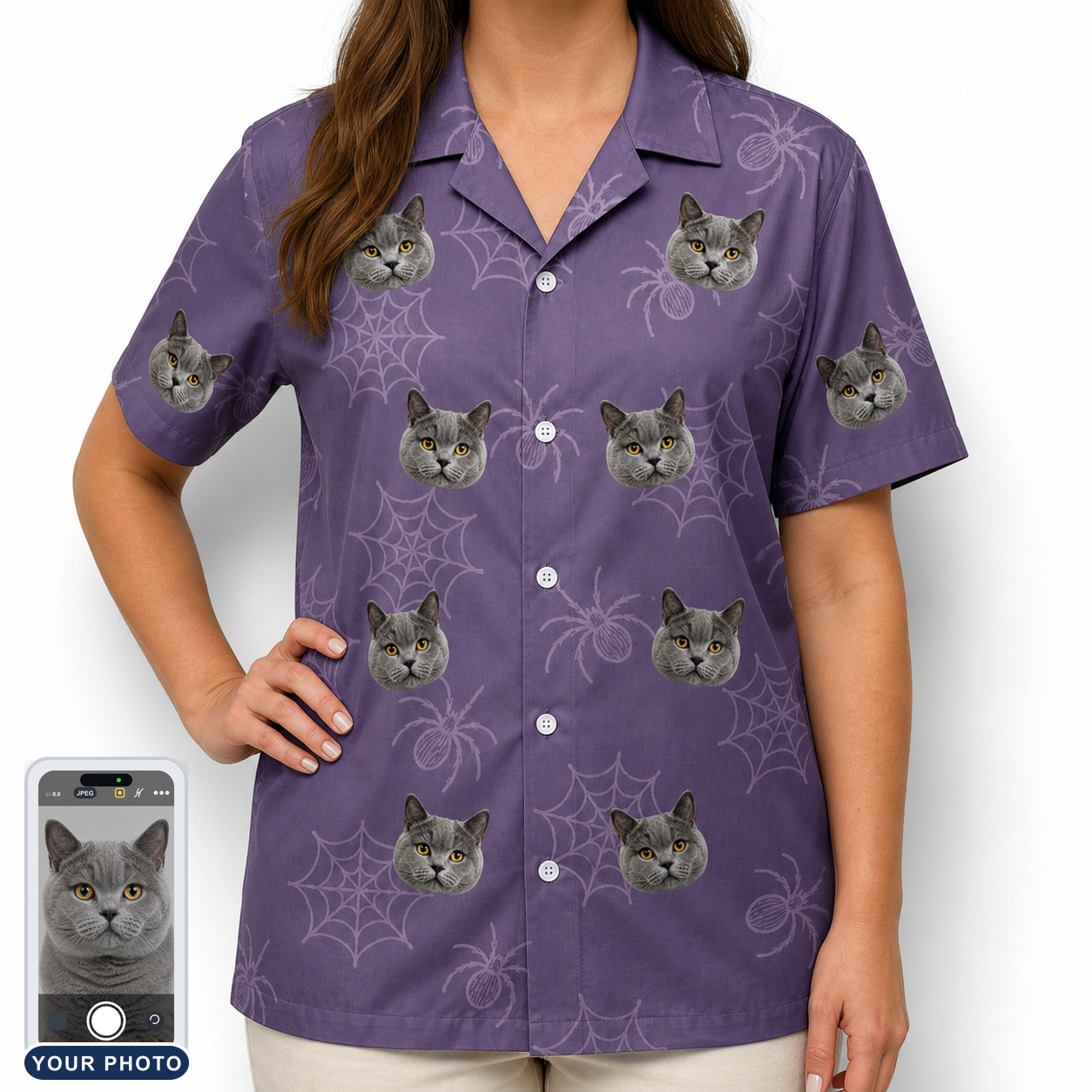 Women's Spider Social Custom Cat Face Hawaiian Shirt