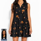 Women's Cackle Carvings Custom Face V-Neck Dress