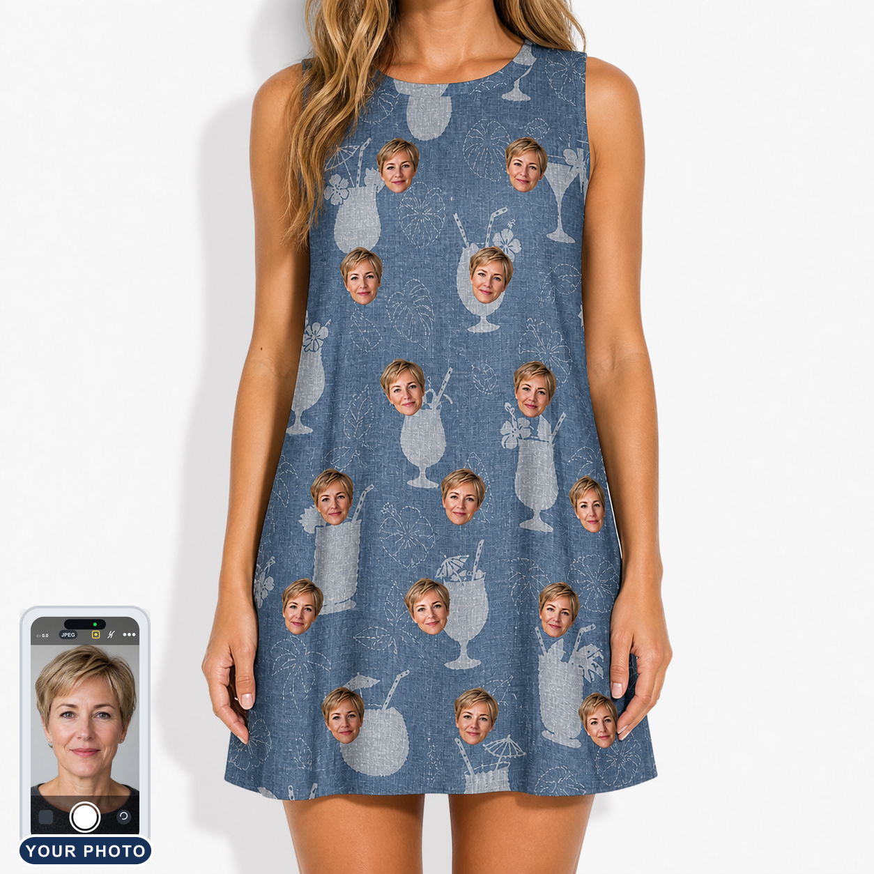 Women's Retro Rhumba Custom Face Tank Dress