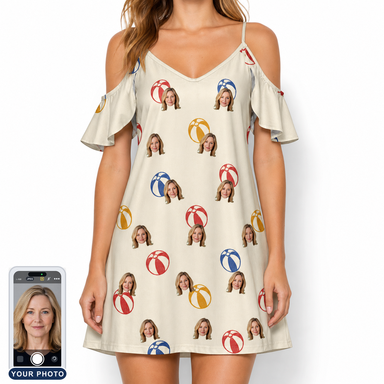 Women's Sandy Sidekicks Custom Face Off-Shoulder Dress