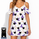 Women's Cauldron Crowns Custom Cat Face Off-Shoulder Dress
