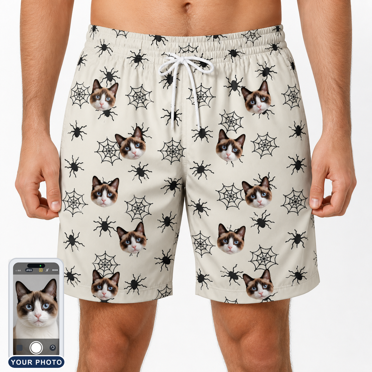 Men's Tangle Terror Custom Cat Face Beach Shorts
