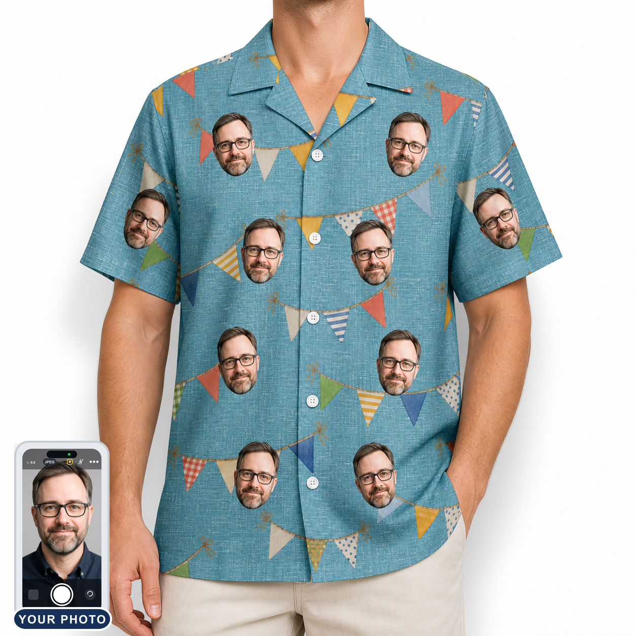 Men's Birthday Bunting Custom Face Hawaiian Shirt