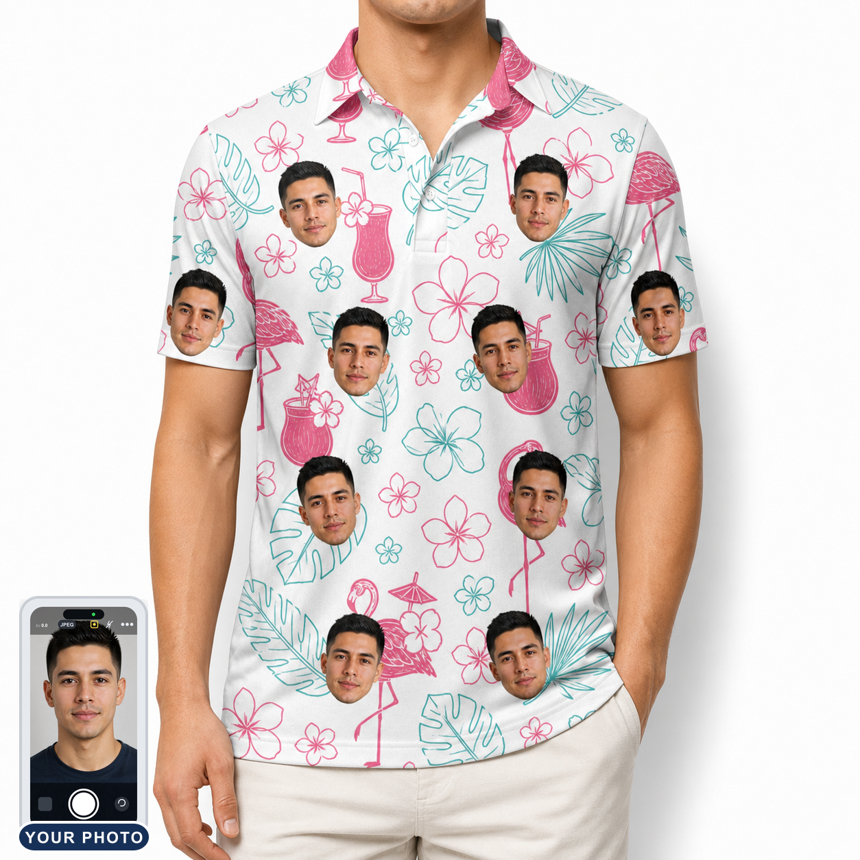Men's Pink Pours Custom Face Polo Shirt