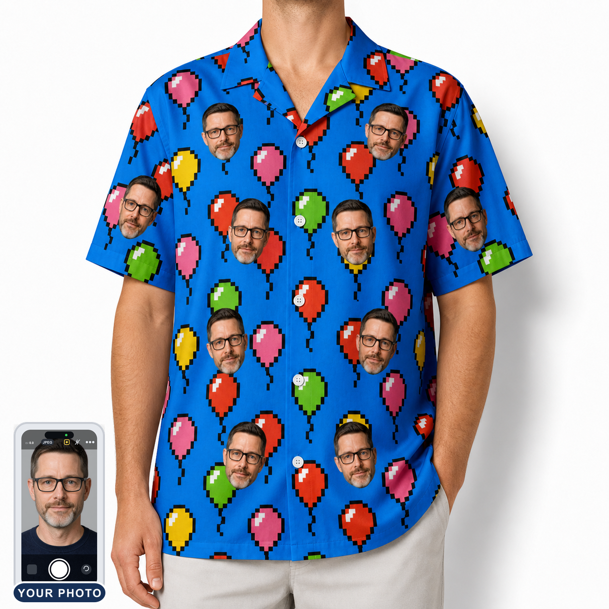 Men's Balloon Scribbles Custom Face Hawaiian Shirt