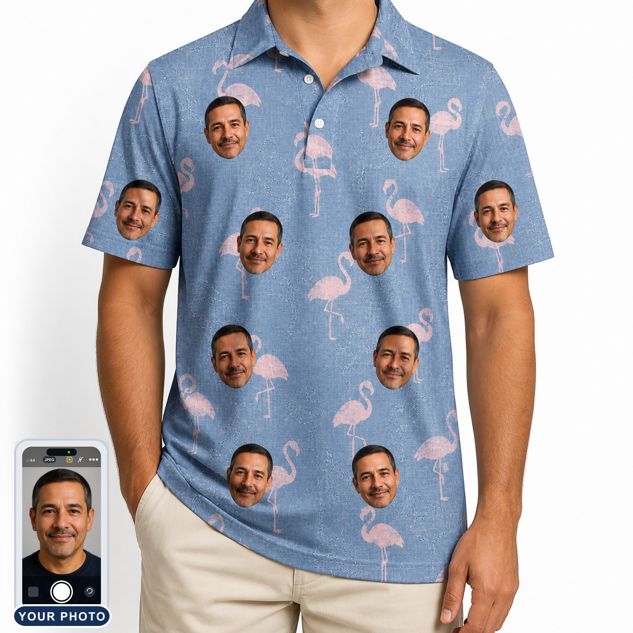 Men's Flamingo Fever Custom Face Polo Shirt