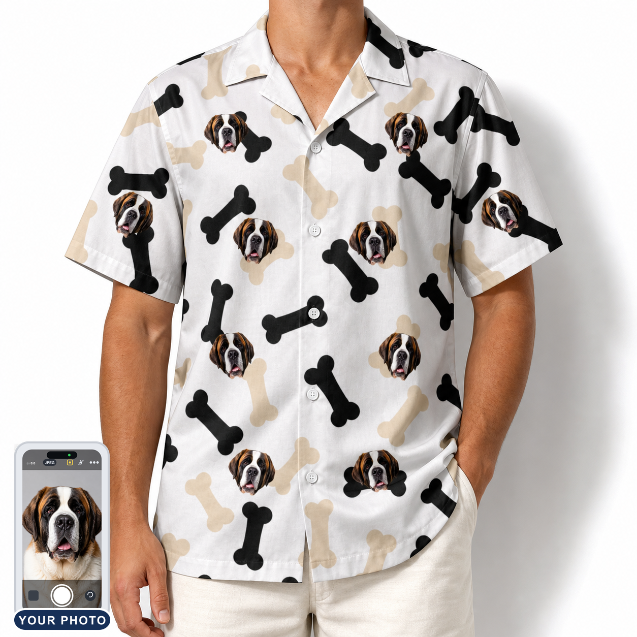 Men's Biscuit Bark Custom Dog Face Hawaiian Shirt
