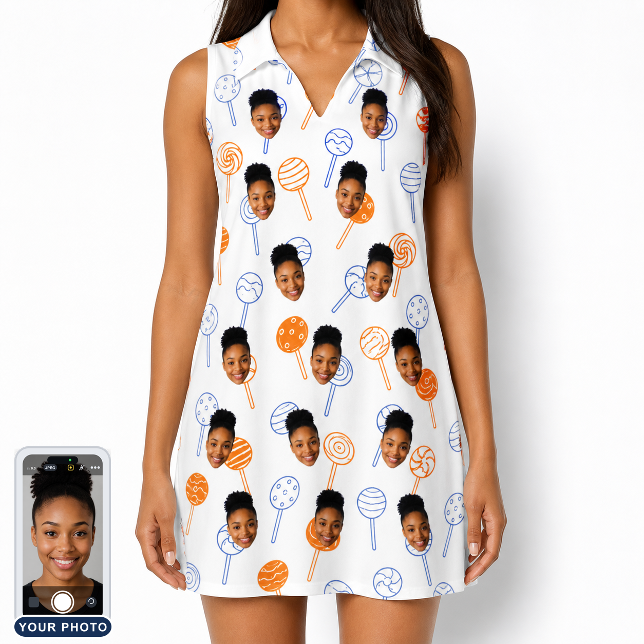 Women's Taffy Twirl Custom Face V-Neck Dress
