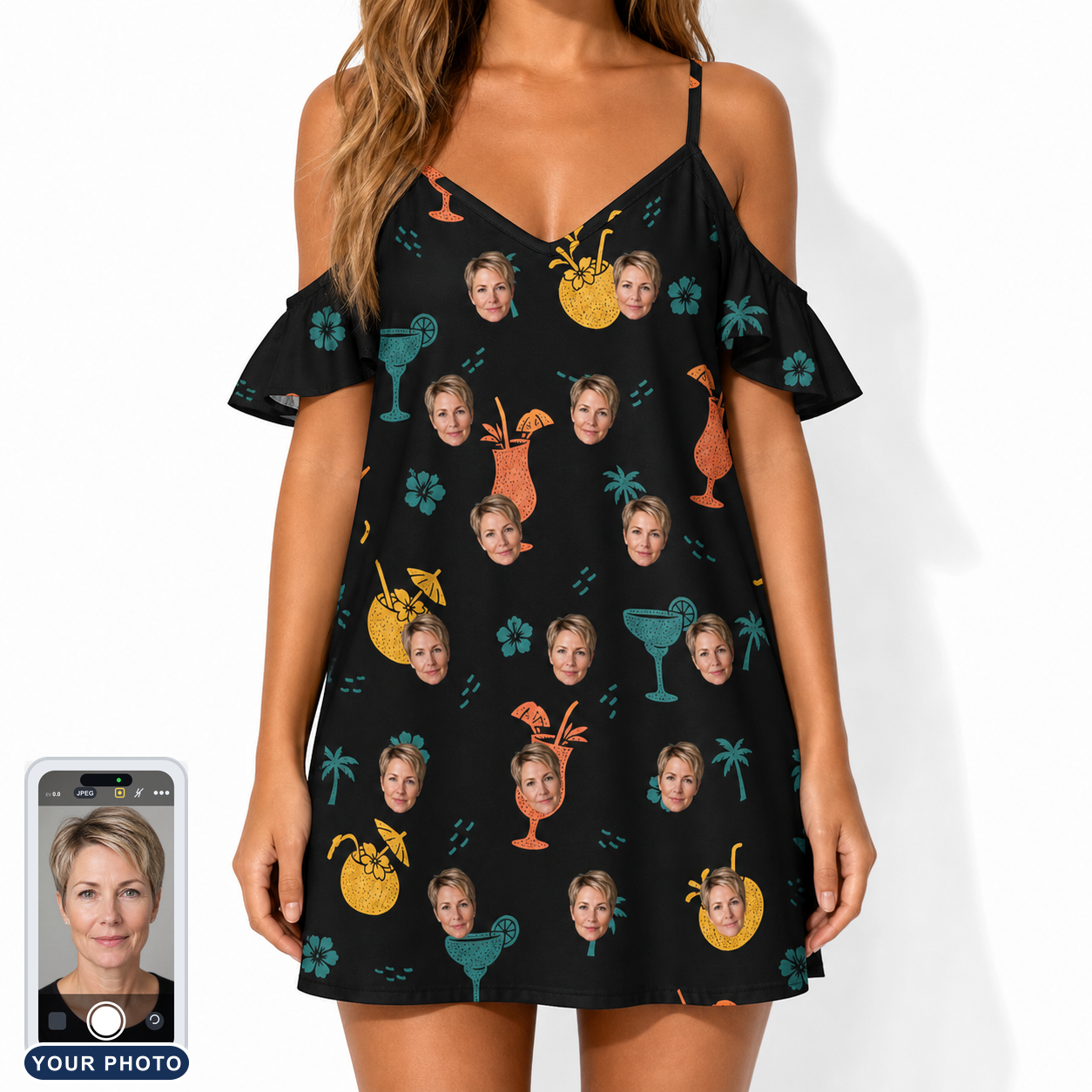 Women's Guava Gaiety Custom Face Off-Shoulder Dress