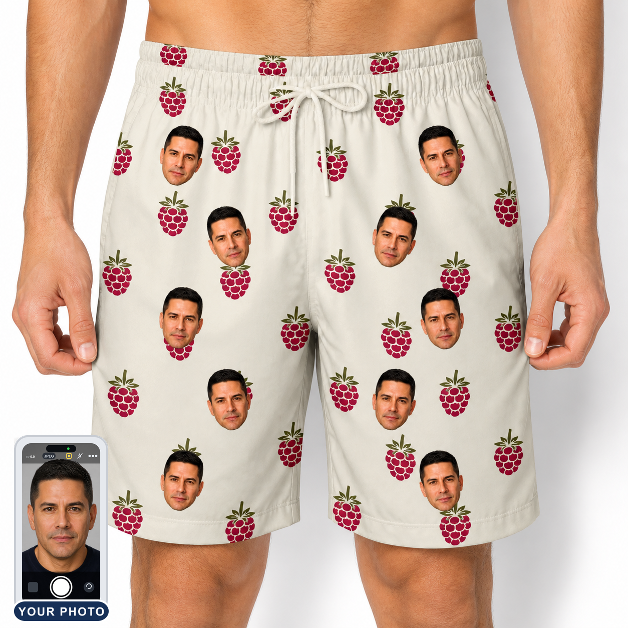 Men's Raspberry Rhapsody Custom Face Beach Shorts
