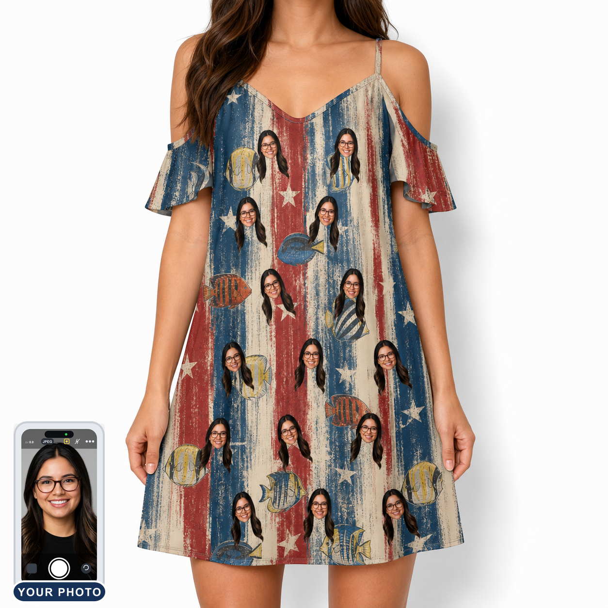 Women's Fishful Thinking Custom Face Off-Shoulder Dress