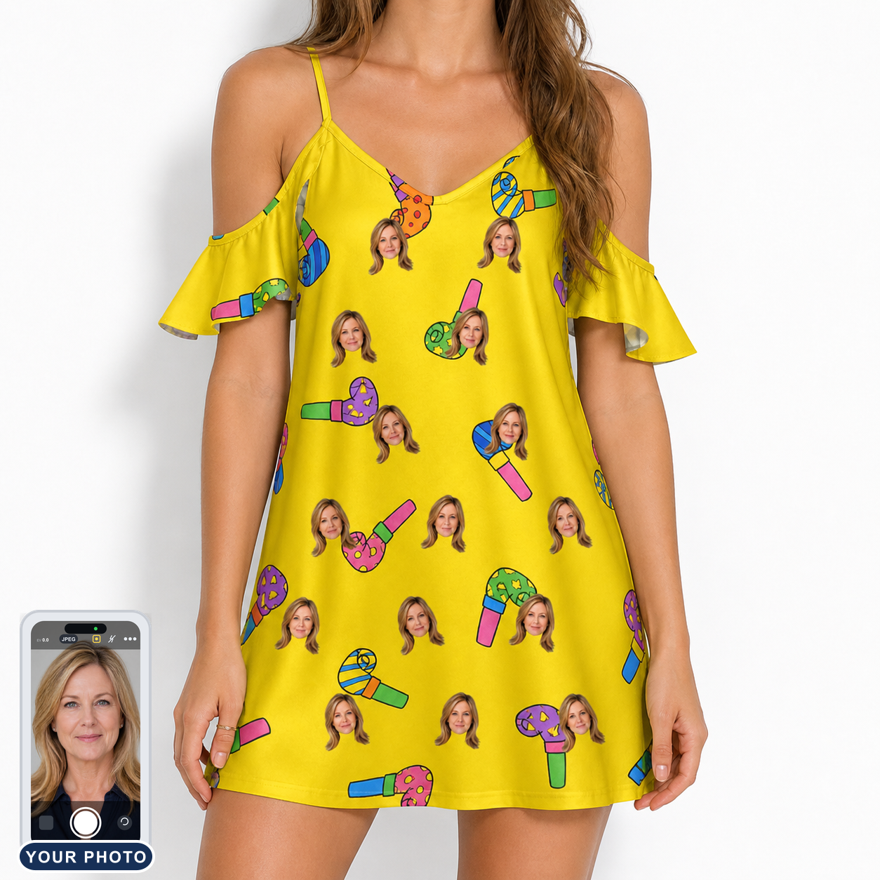 Women's Blowout Bonanza Custom Face Off-Shoulder Dress