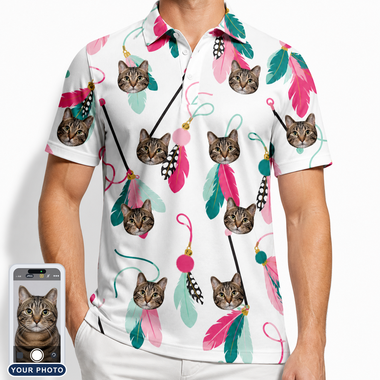 Men's Teaser Tornado Custom Cat Face Polo Shirt