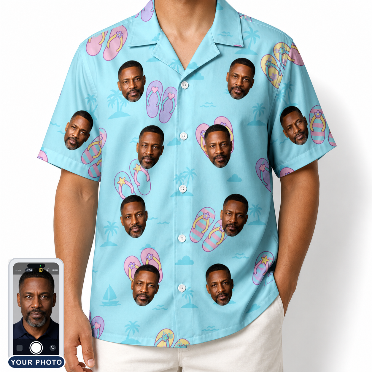 Men's Flipflop Fanfare Custom Face Hawaiian Shirt