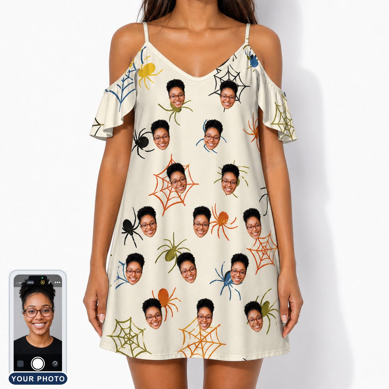 Women's Creepy Crawlers Custom Face Off-Shoulder Dress