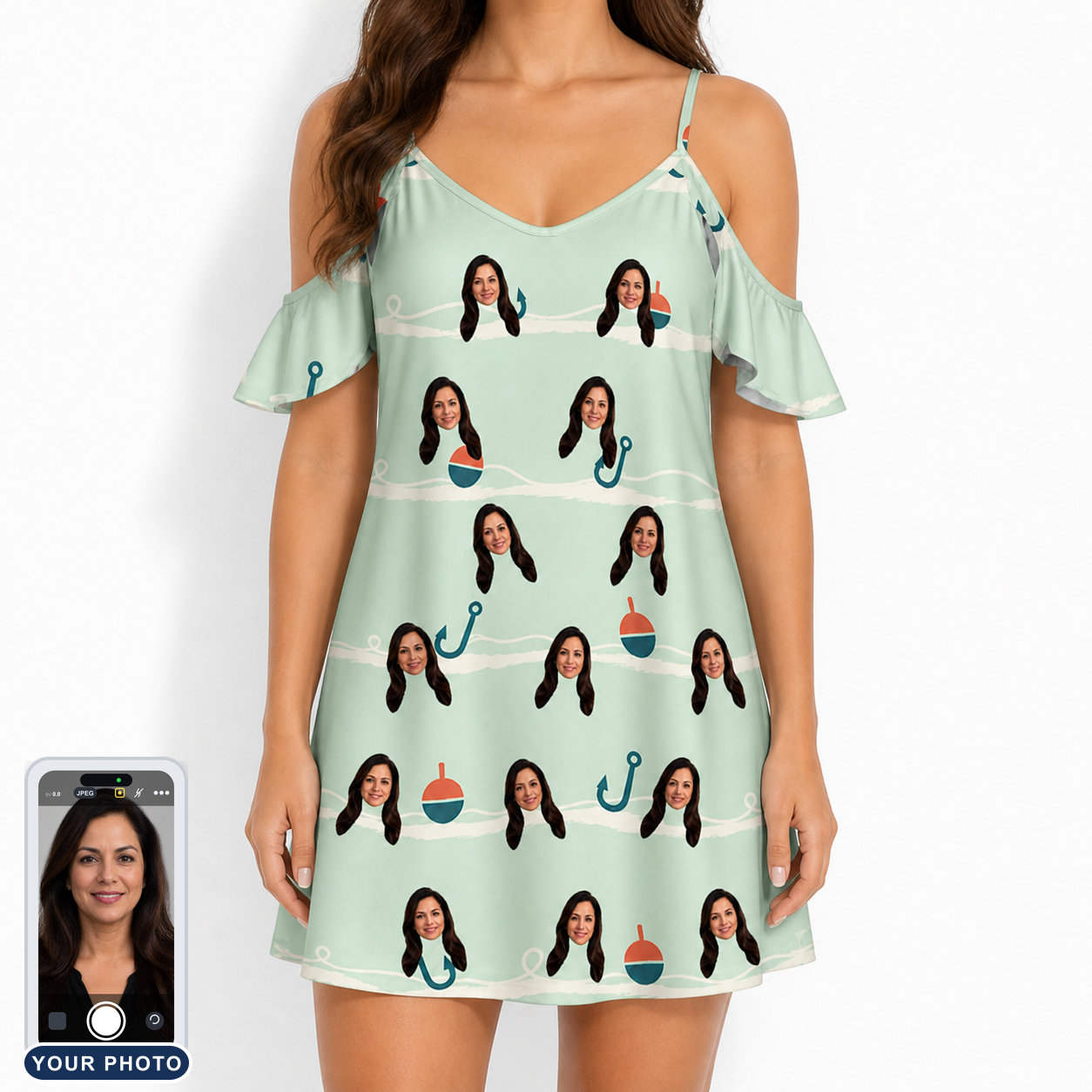 Women's Angler Angles Custom Face Off-Shoulder Dress