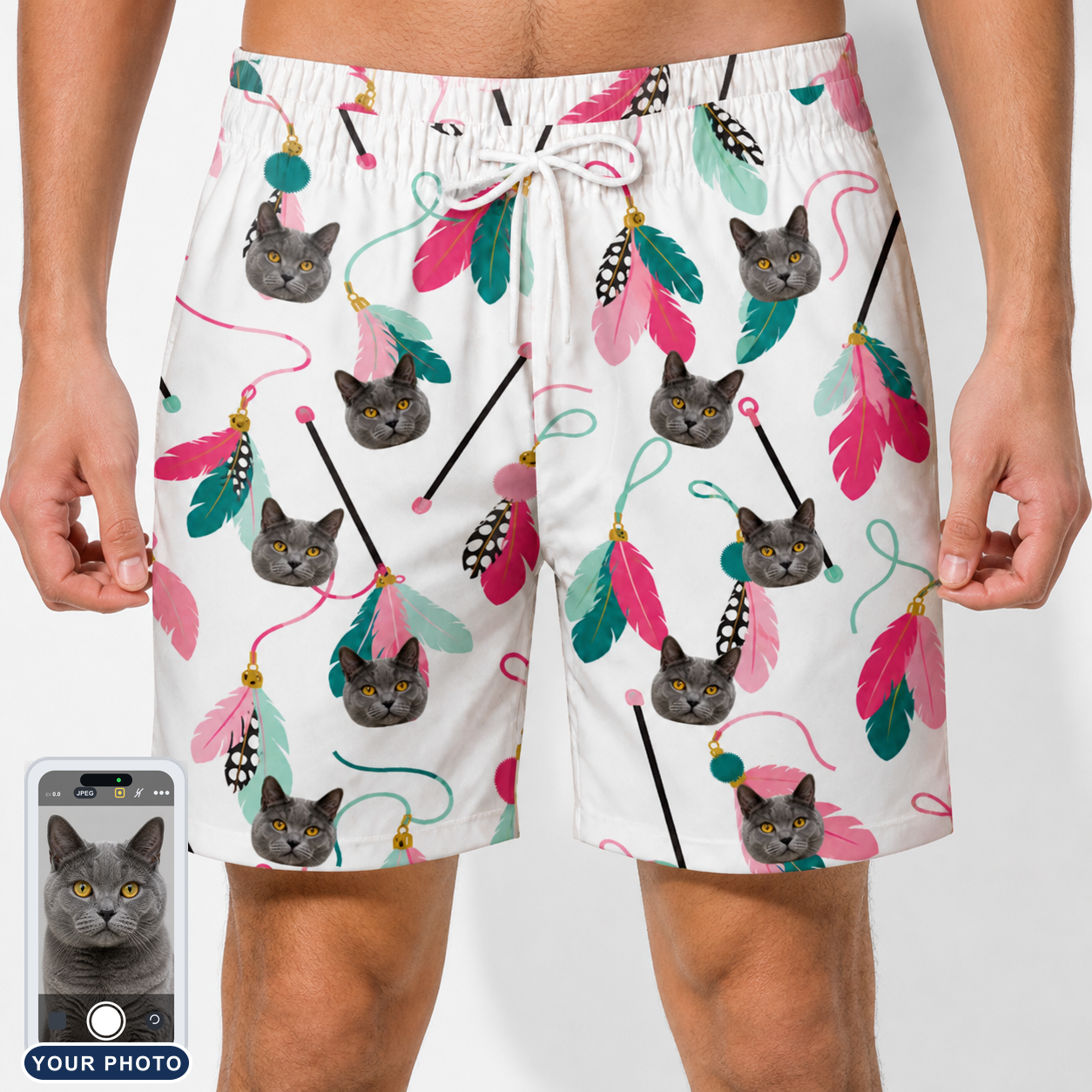 Men's Teaser Tornado Custom Cat Face Beach Shorts