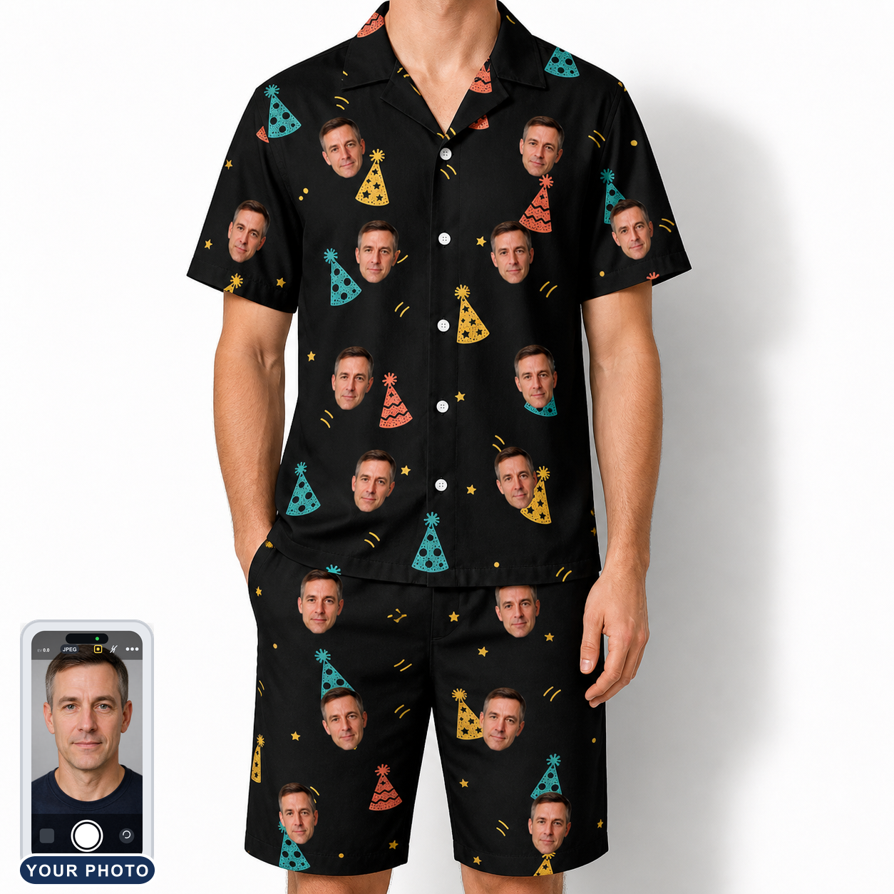Men's Hooray Hats Custom Face Shirt & Shorts Set
