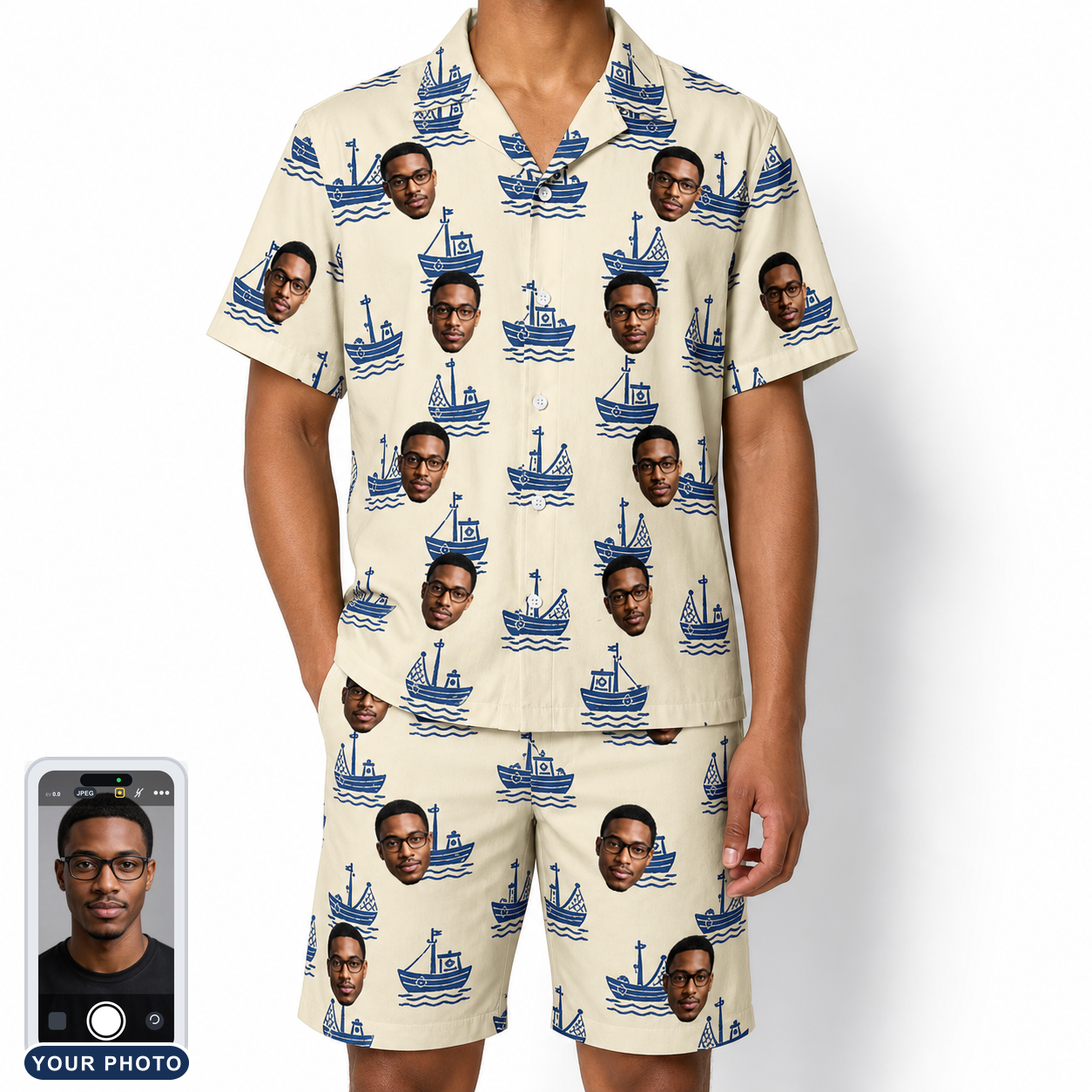 Men's Skipper Scooters Custom Face Shirt & Shorts Set