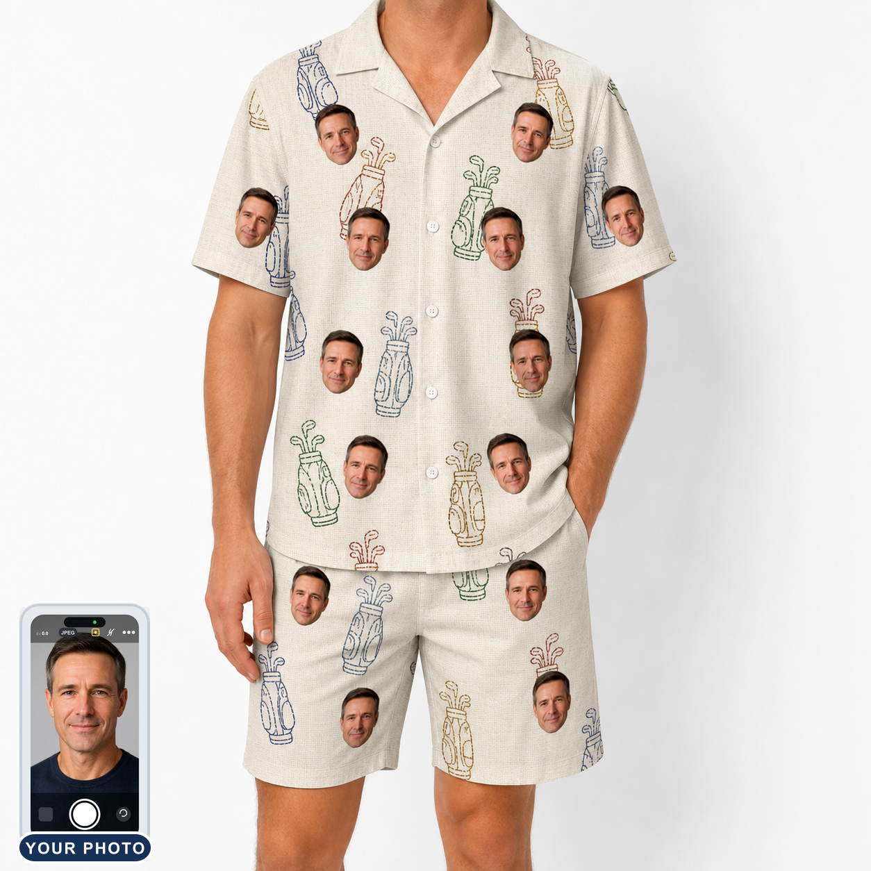 Men's Links Luggage Custom Face Shirt & Shorts Set