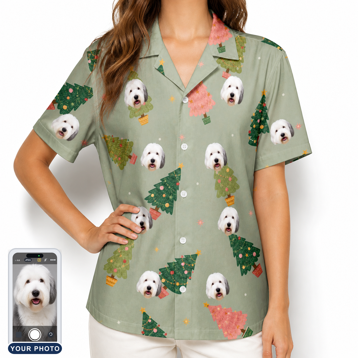 Women's Trimmed Tannenbaums Custom Dog Face Hawaiian Shirt