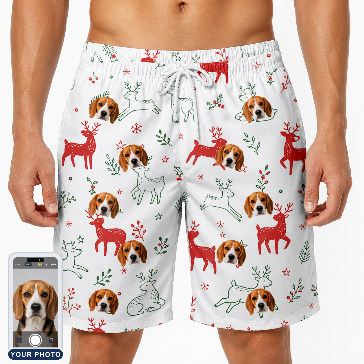Men's Rudolph Ruckus Custom Dog Face Beach Shorts