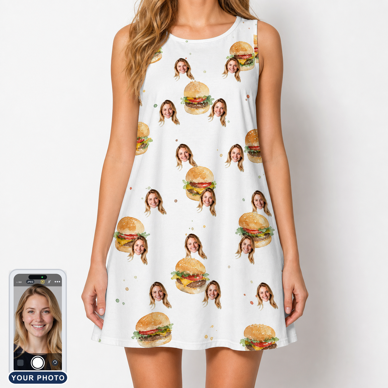 Women's Burger Banquet Custom Face Tank Dress