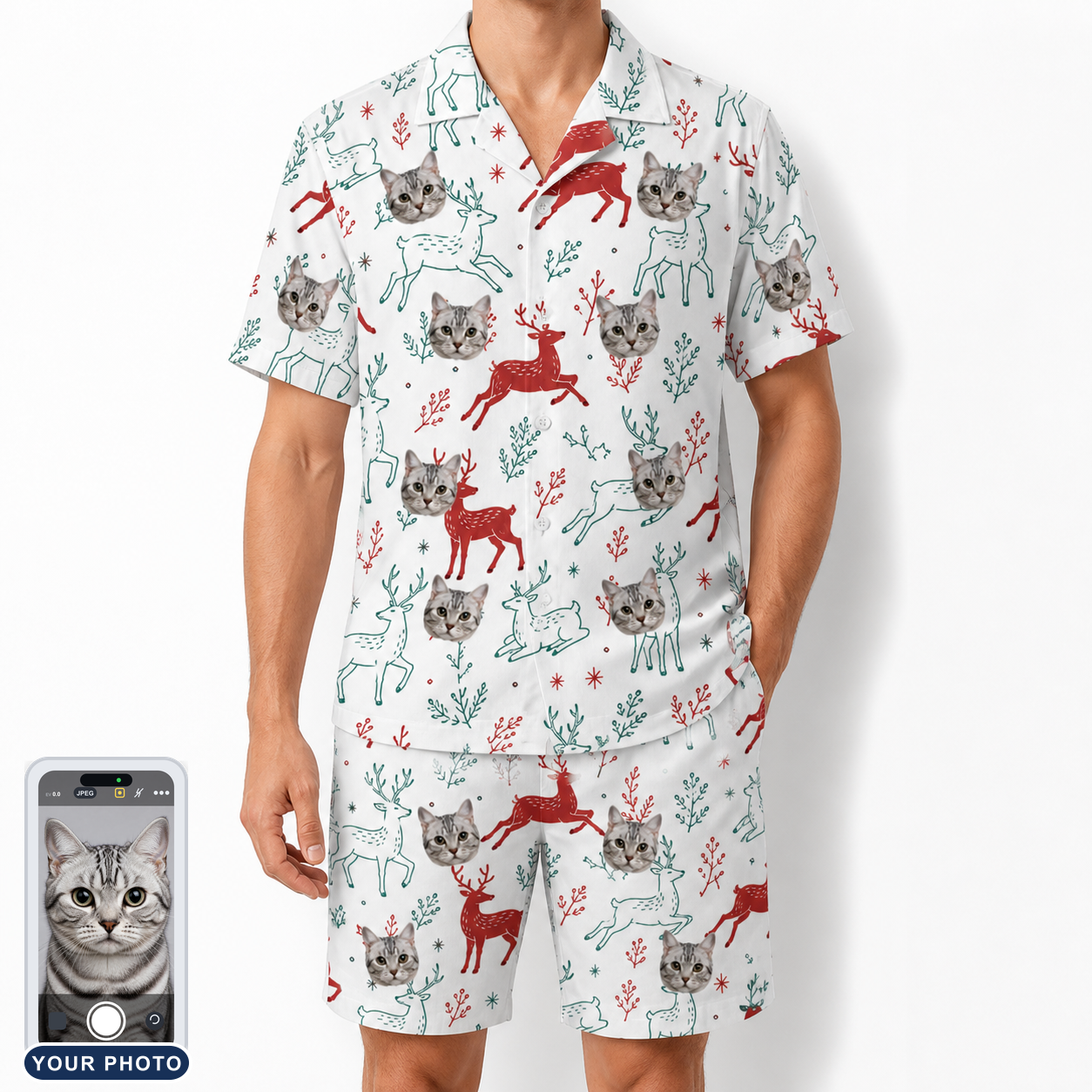 Men's Prancer Pranks Custom Cat Face Shirt & Shorts Set