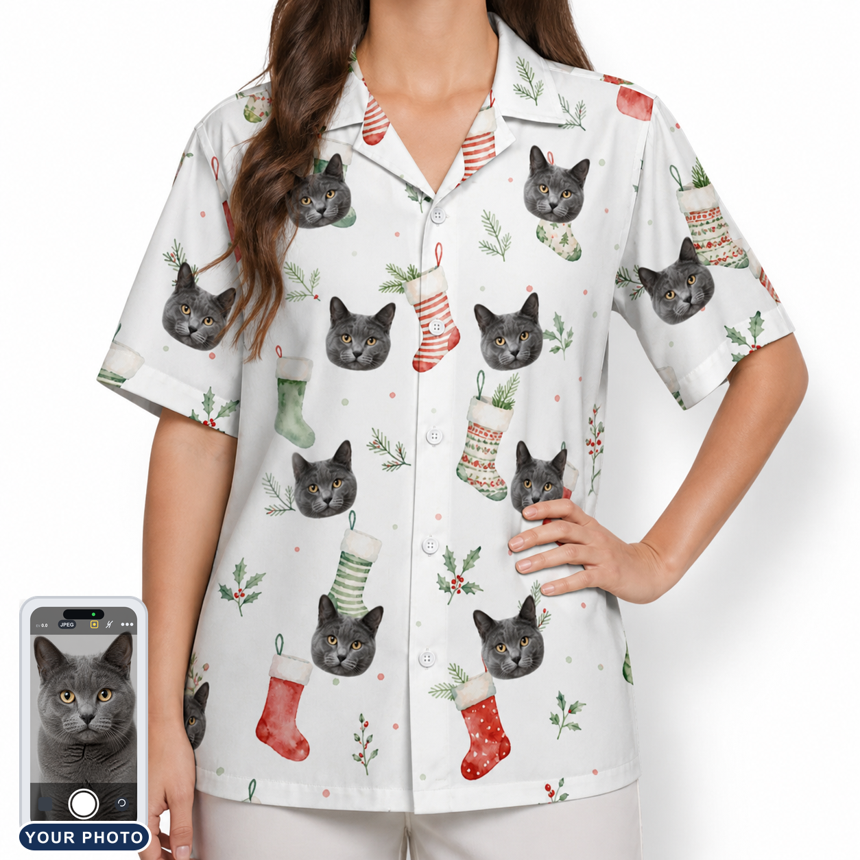 Women's Hearth Hangers Custom Cat Face Hawaiian Shirt