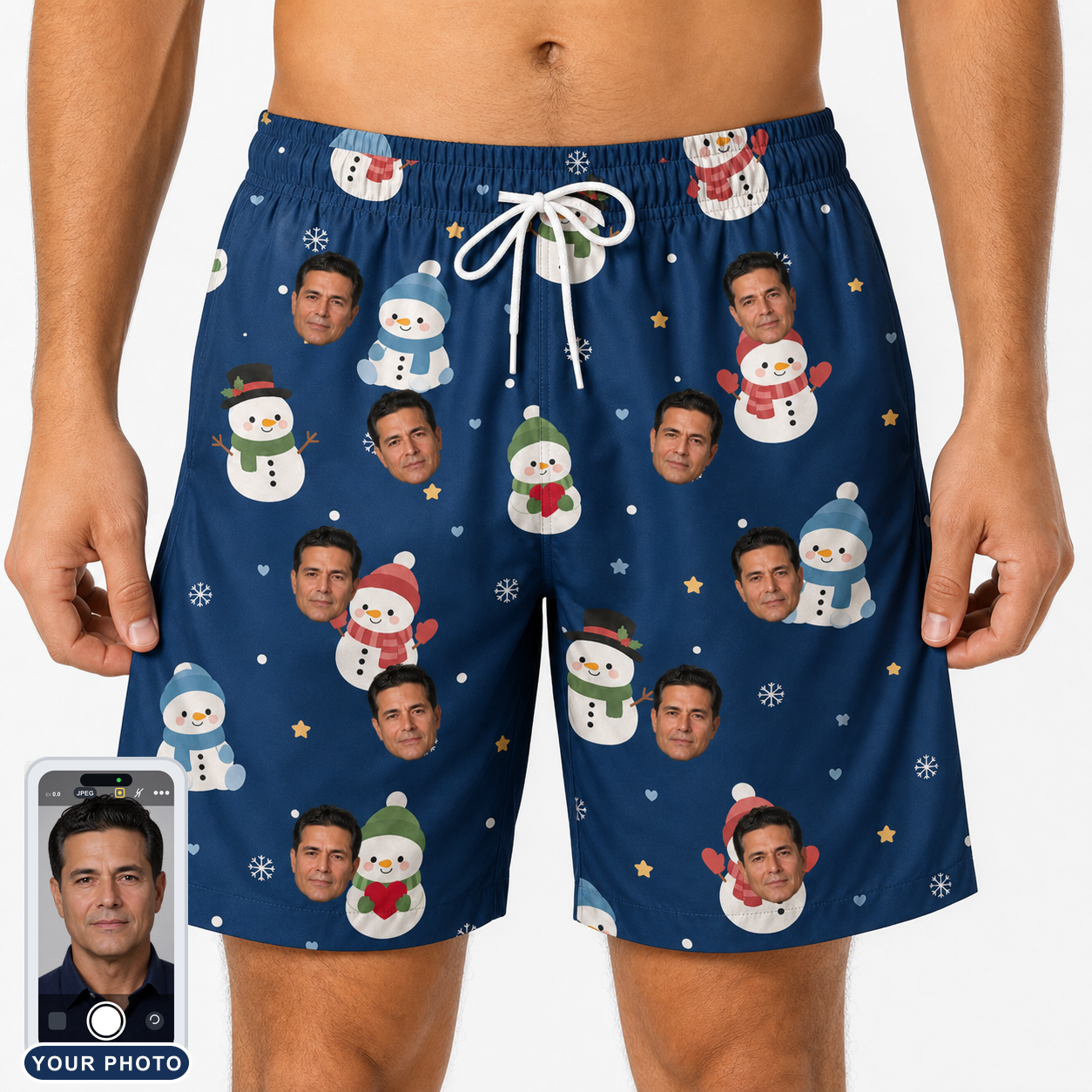 Men's Snowman Shenanigans Custom Face Beach Shorts
