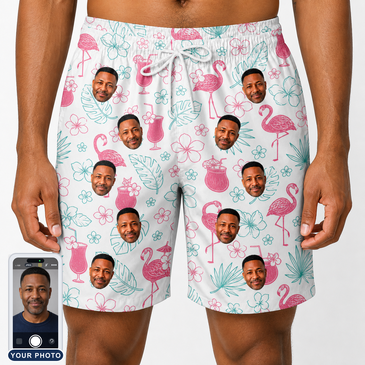 Men's Pink Pours Custom Face Beach Shorts