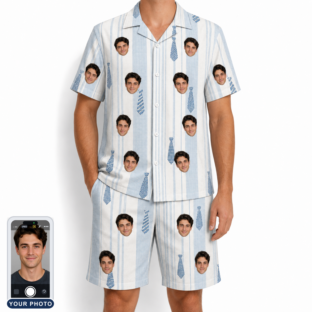 Men's Collar Confetti Custom Face Shirt & Shorts Set