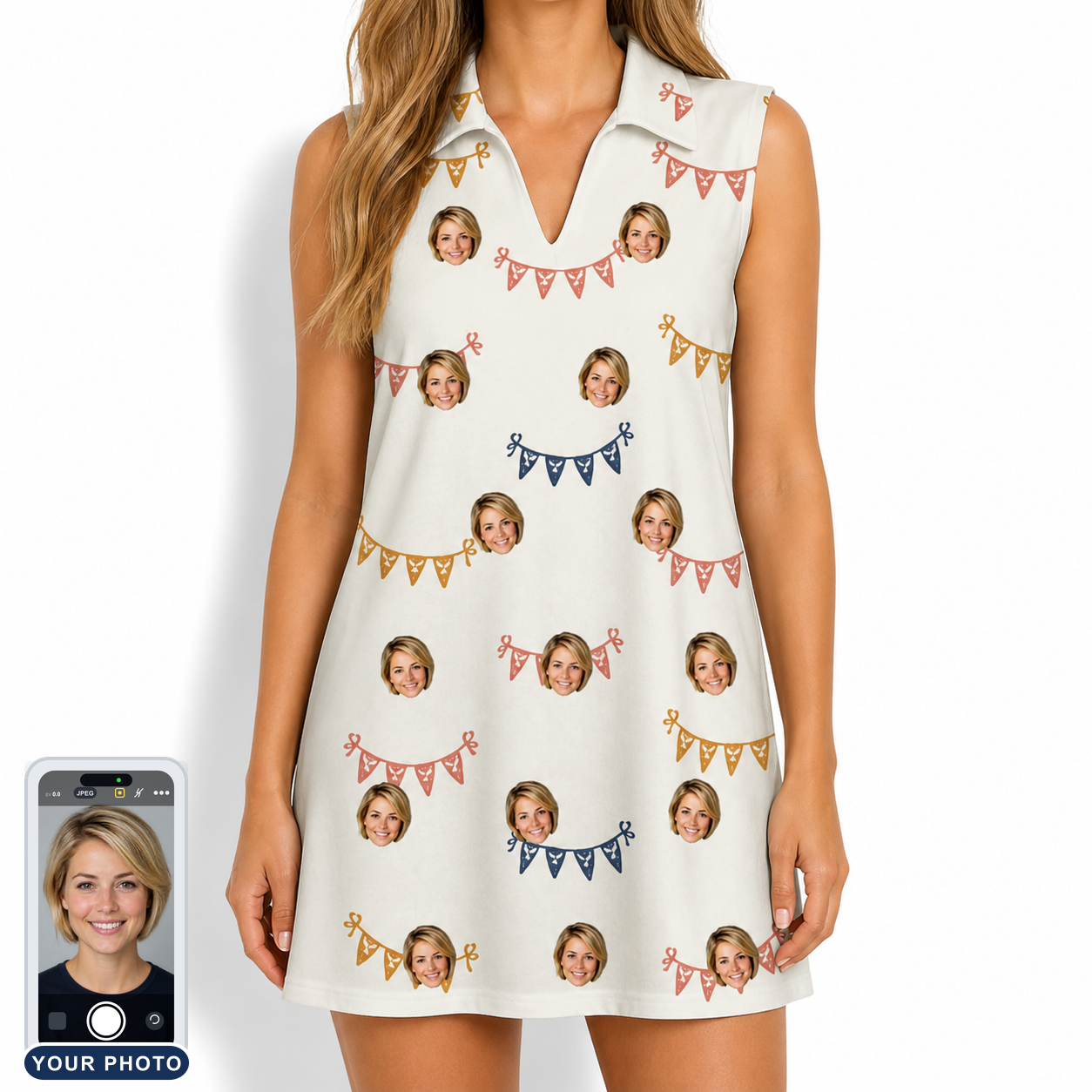 Women's Garland Giggles Custom Face V-Neck Dress