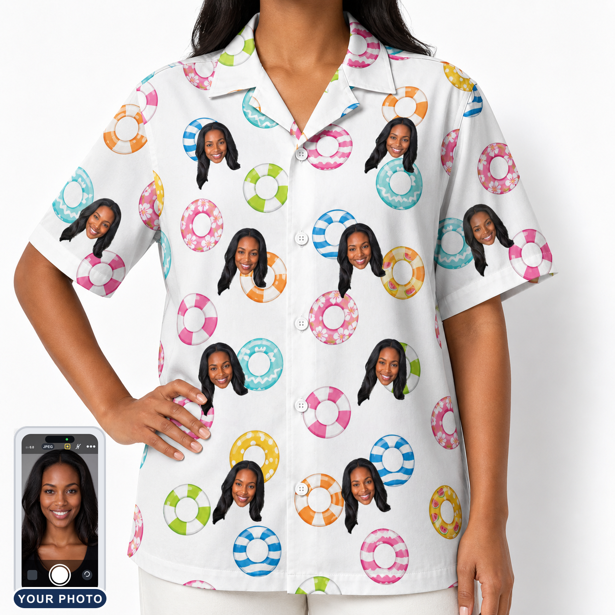 Women's Rainbow Ripples Custom Face Hawaiian Shirt