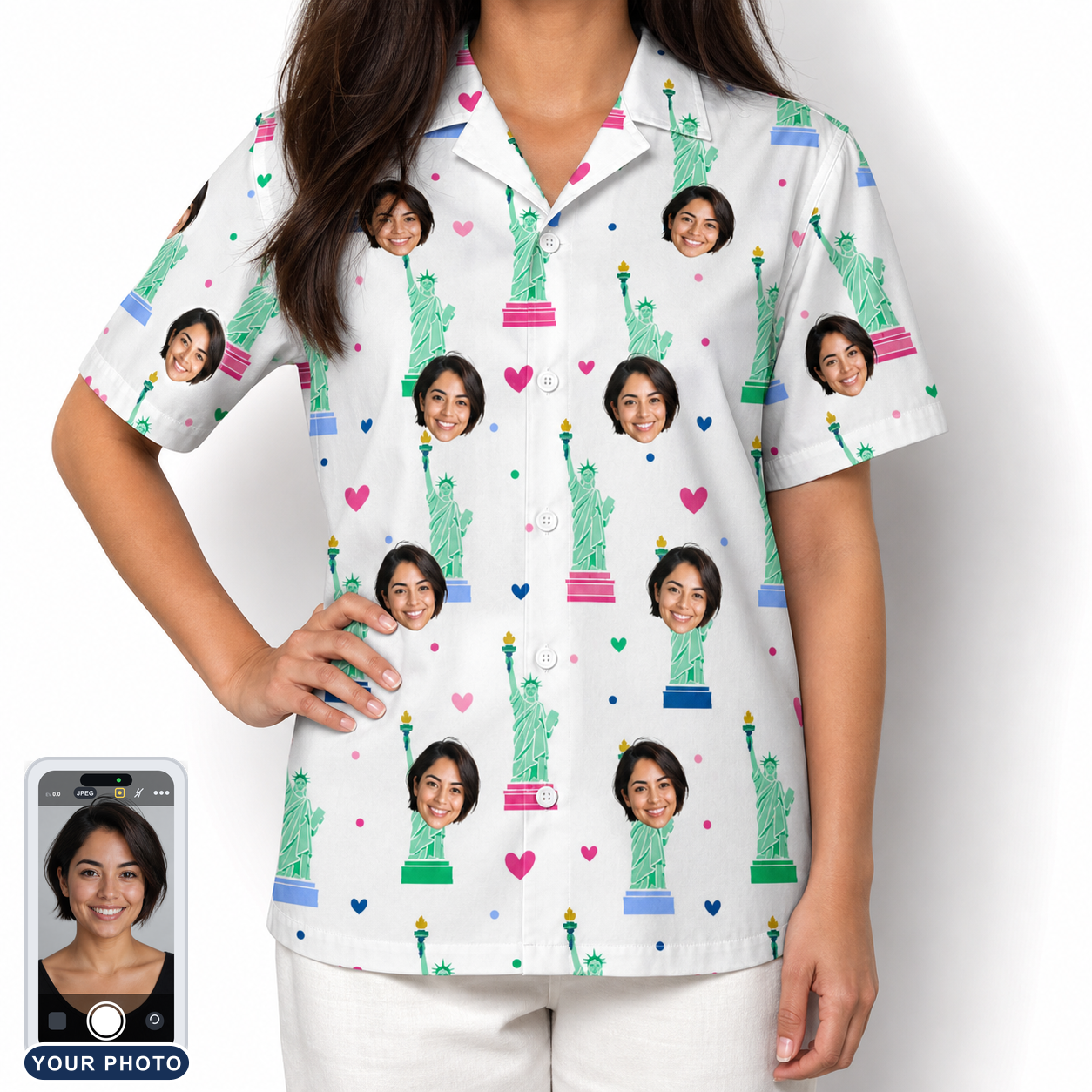 Women's Lady Landmark Custom Face Hawaiian Shirt