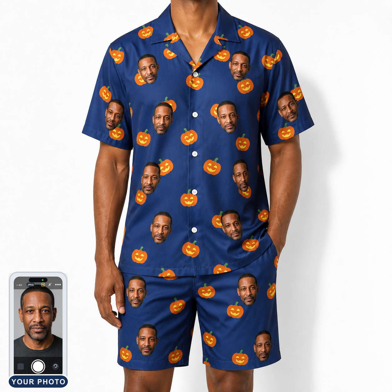 Men's Orange Oddities Custom Face Shirt & Shorts Set
