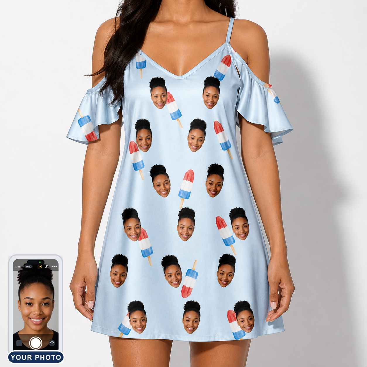 Women's Red White Chill Custom Face Off-Shoulder Dress