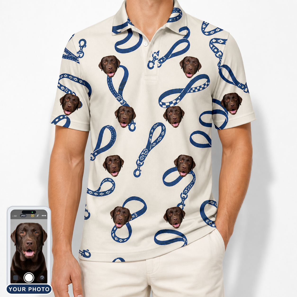 Men's Leash Lineup Custom Dog Face Polo Shirt
