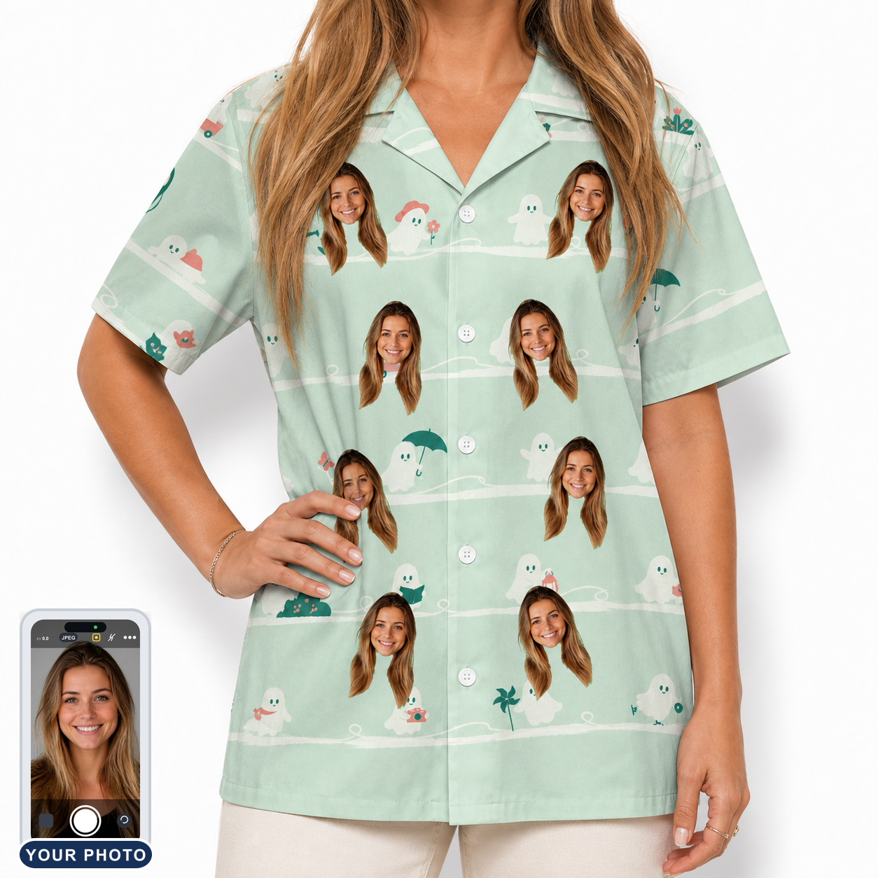 Women's Ghostly Goofballs Custom Face Hawaiian Shirt