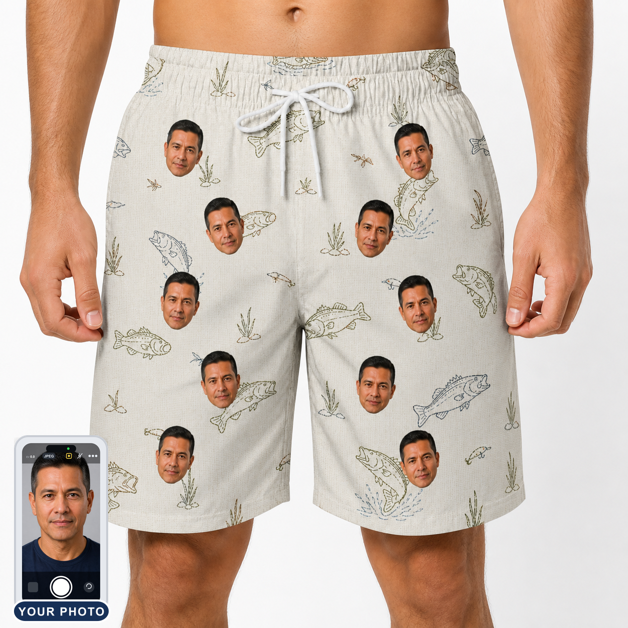Men's Bass Bash Custom Face Beach Shorts