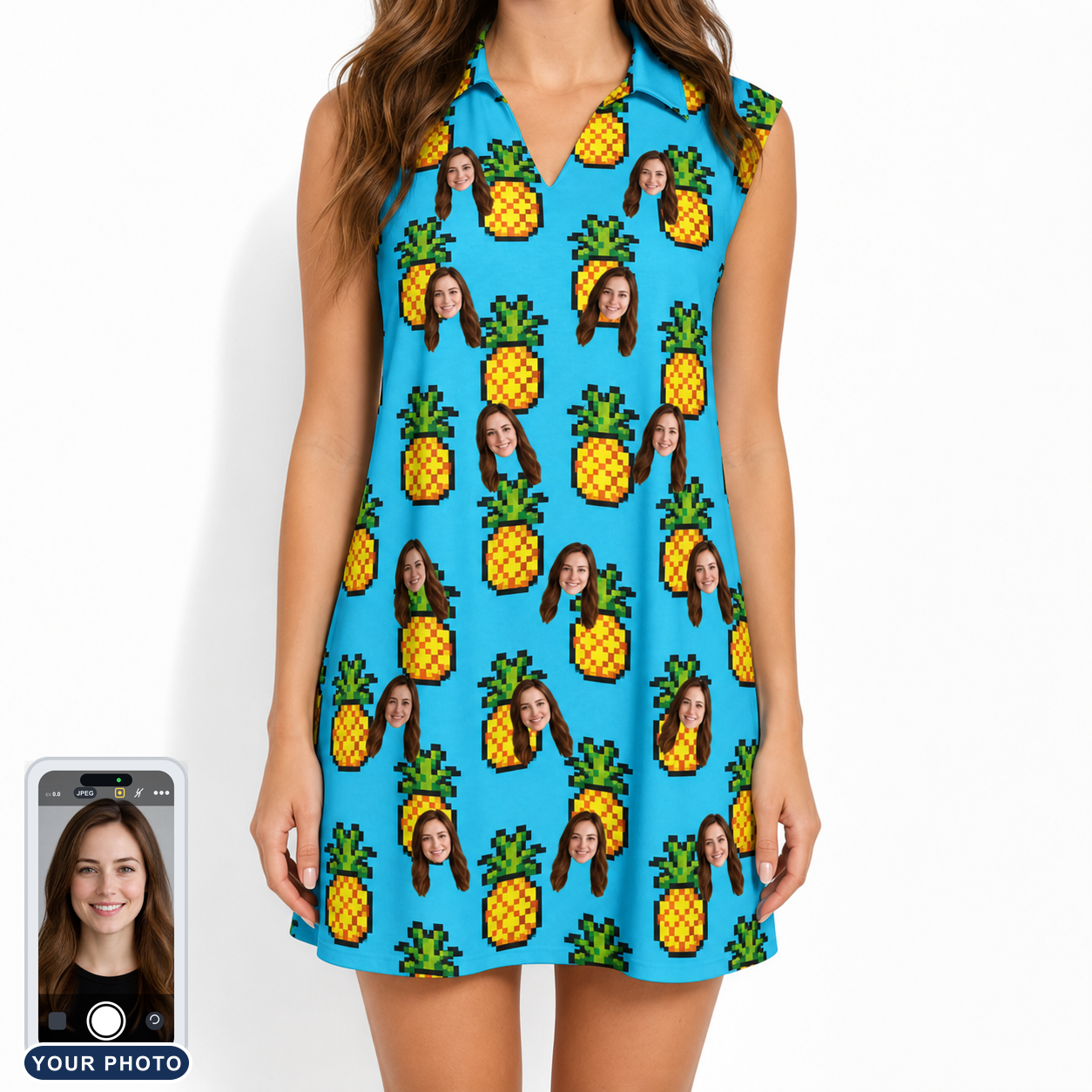 Women's Pineapple Pals Custom Face V-Neck Dress