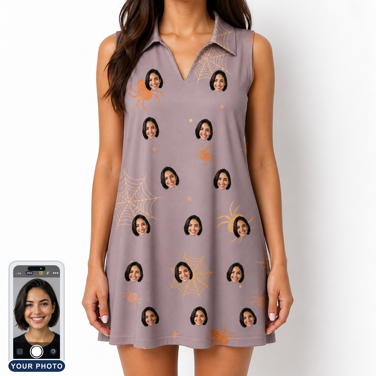 Women's Haunted Lattice Custom Face V-Neck Dress