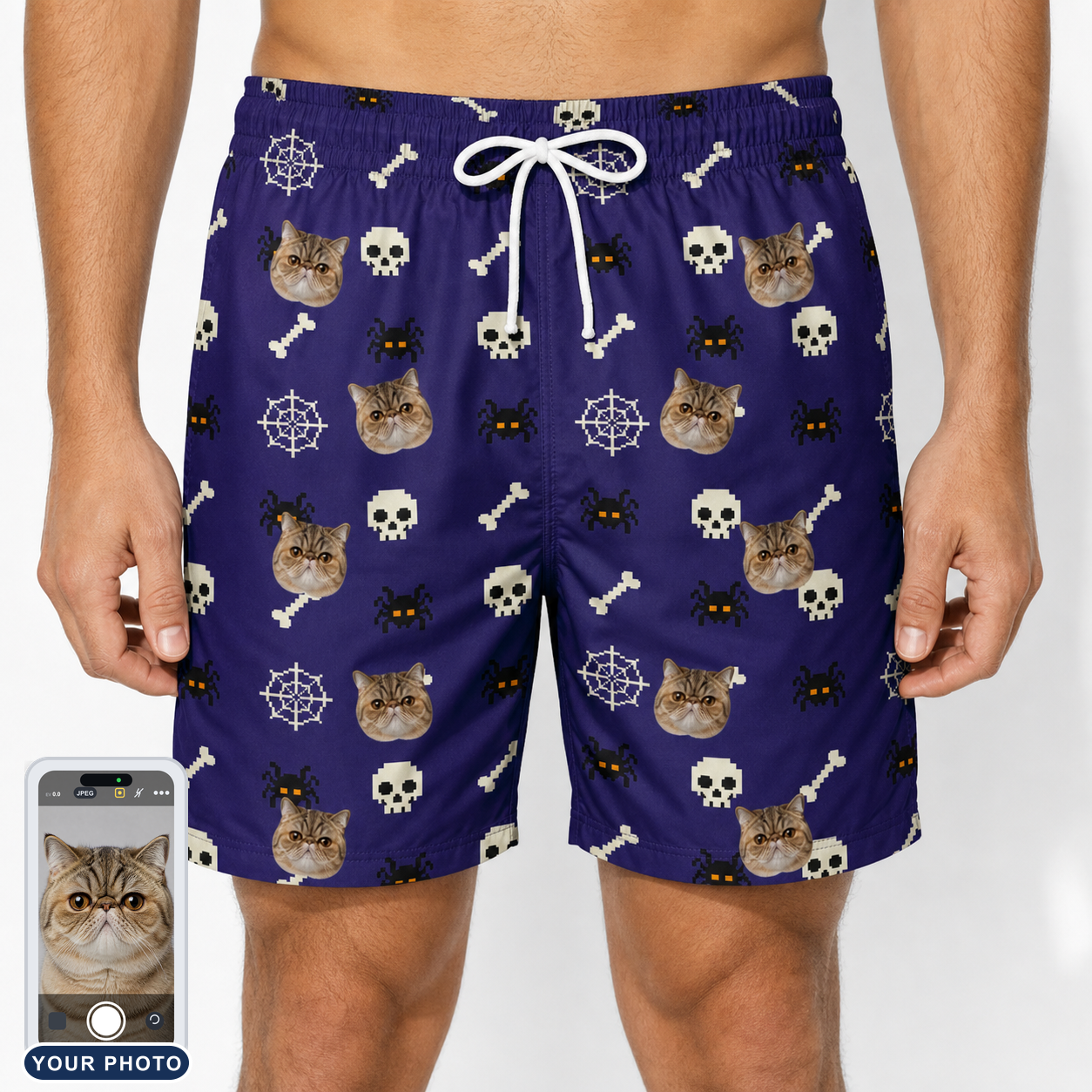 Men's Bone Appétit Custom Cat Face Beach Shorts