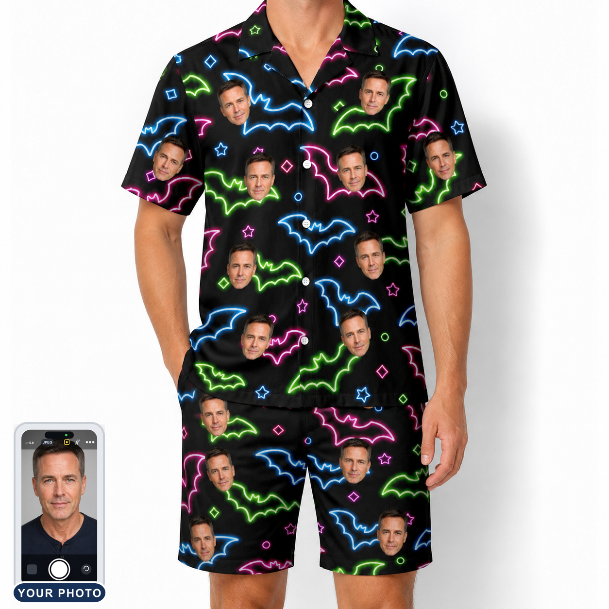 Men's Batty Night Custom Face Shirt & Shorts Set