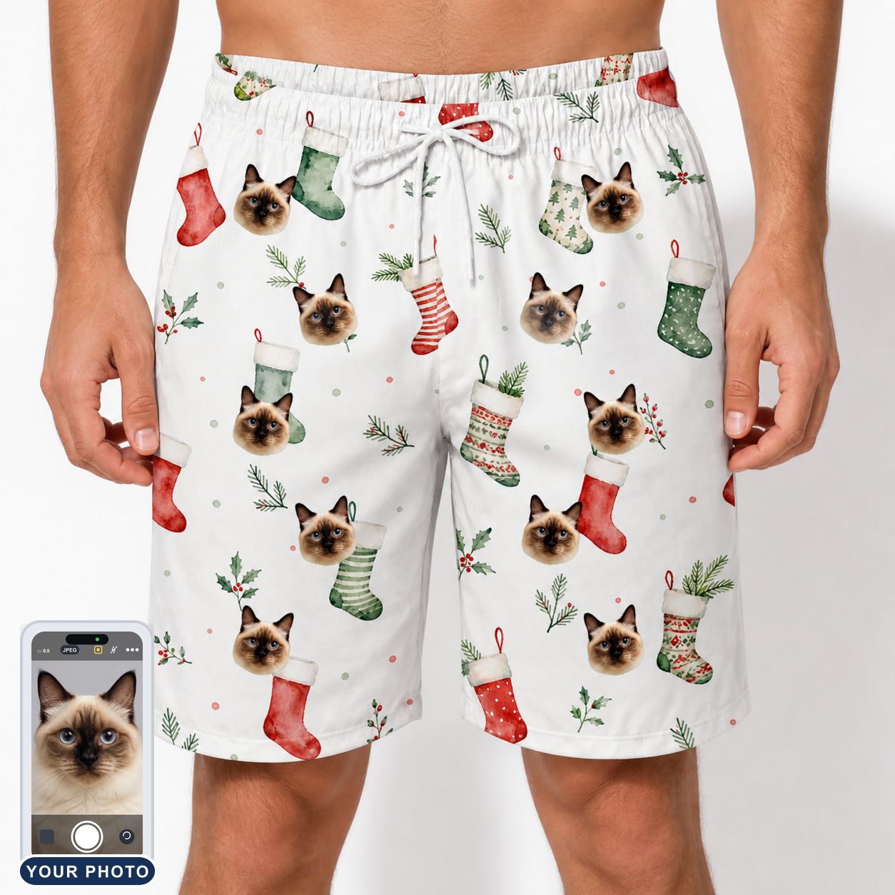 Men's Hearth Hangers Custom Cat Face Beach Shorts