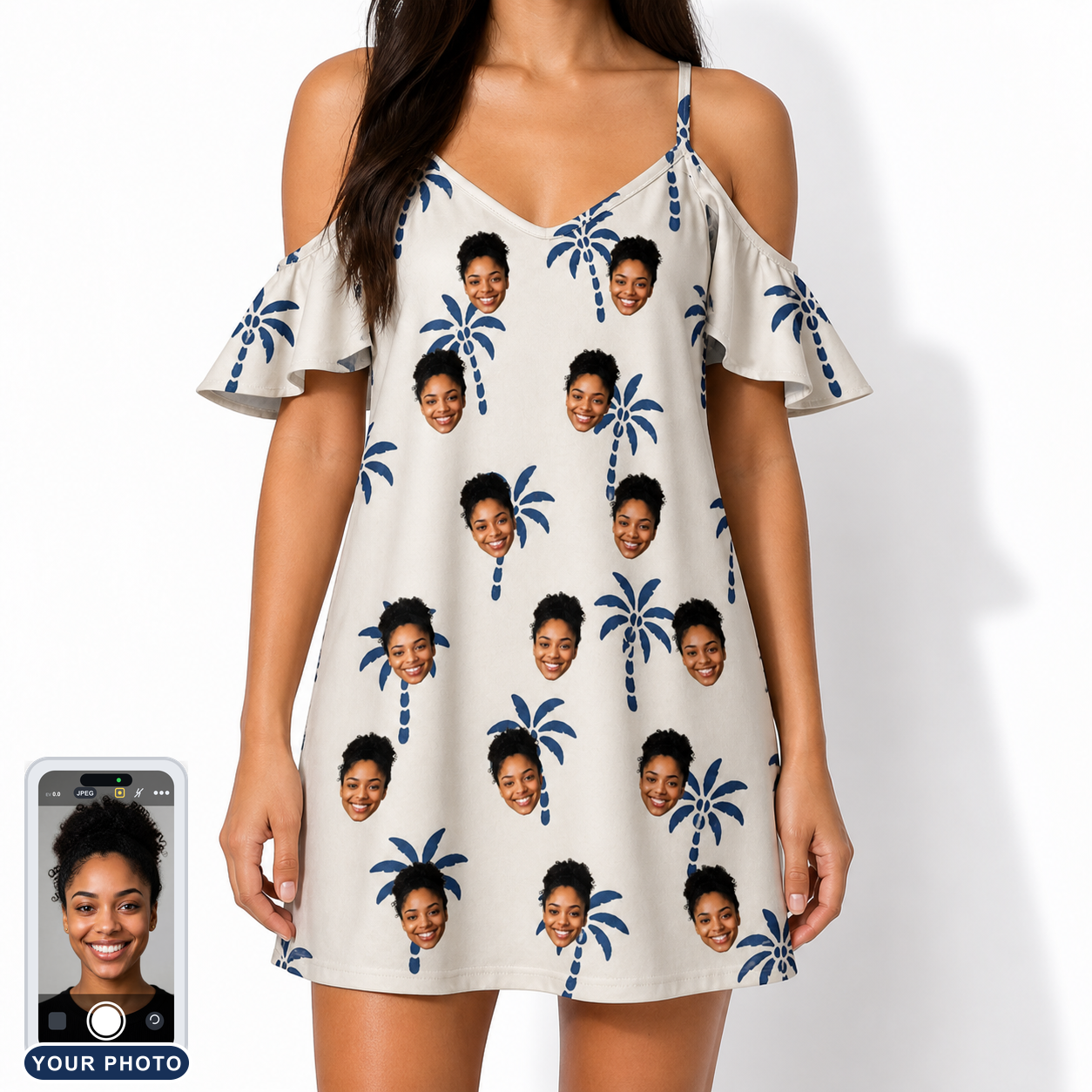 Women's Technicolor Tropics Custom Face Off-Shoulder Dress
