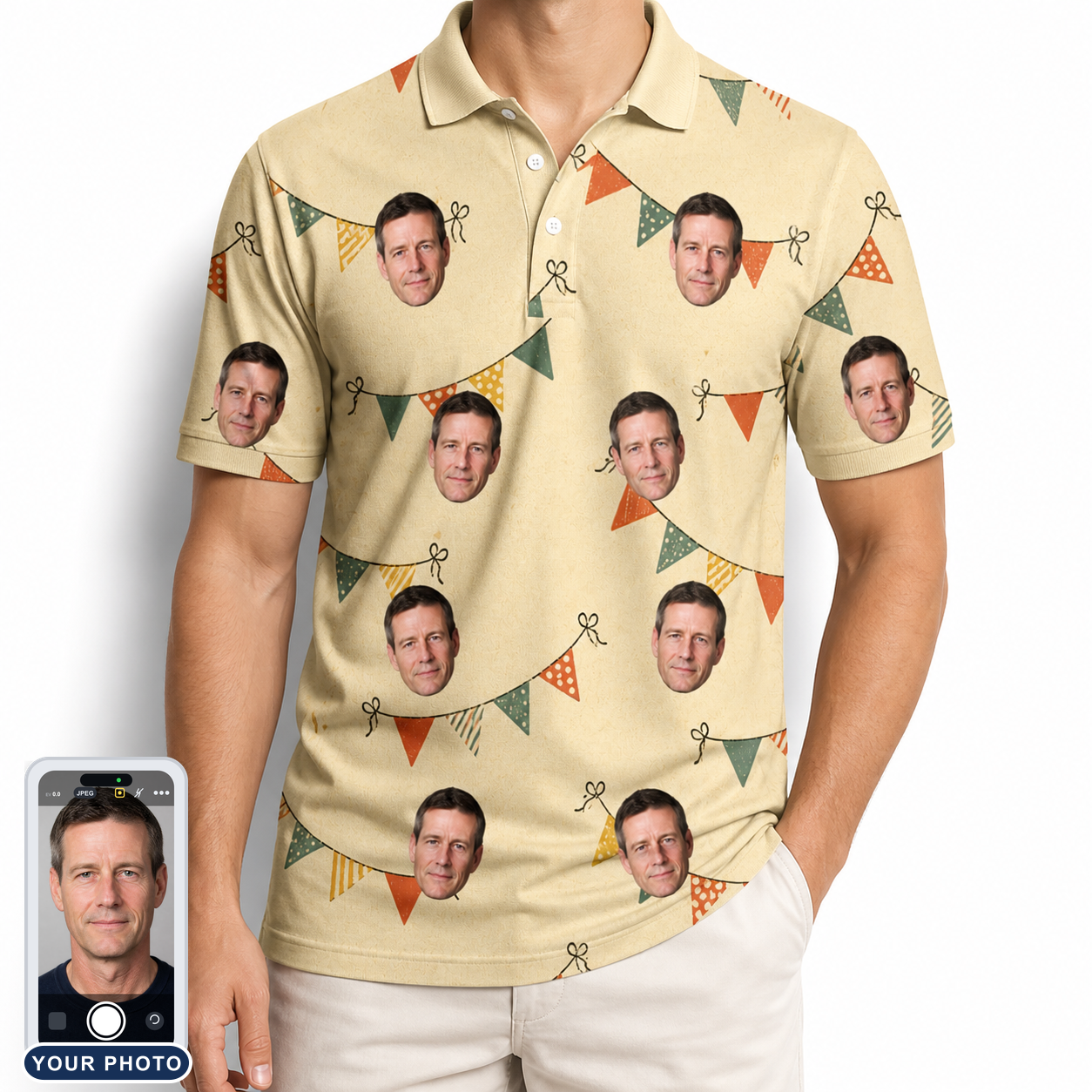 Men's Candle Confetti Custom Face Polo Shirt