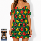 Women's Ringing Revelry Custom Dog Face Off-Shoulder Dress